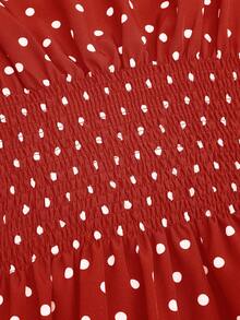 Sweetra Blusa casual versátil de uso diario con lunares y detalle de nudo para mujer de talla grande - Rojo - Ver 7