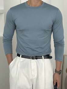 DAZY 男士轻薄纯蓝色T恤，春夏款 - 藍色 - 查看 6