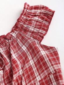 Sweetra Casual Plaid Ruffle Off-Shoulder Short Dress, Spring/Summer - Red - View 4