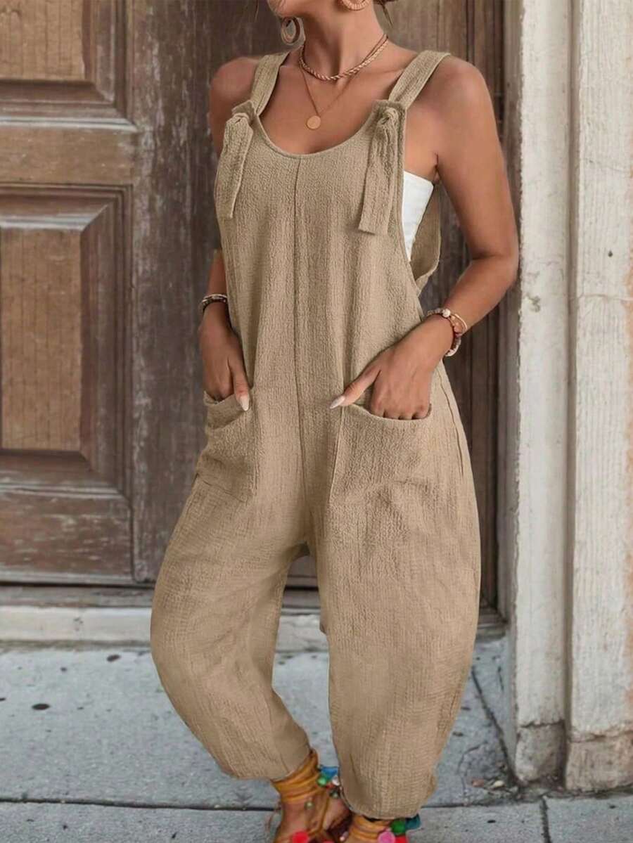 EMERY ROSE 女士纯色简约休闲连体裤 - 卡其色 - 查看 1