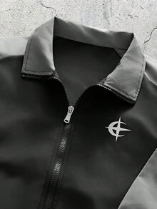 EVRINFINITE 男士黑色立領長袖梭織寬鬆夾克，休閒拉鍊口袋外套，春秋舒適層搭日常穿著，送給父親/丈夫的禮物 - 黑色 - 查看 5
