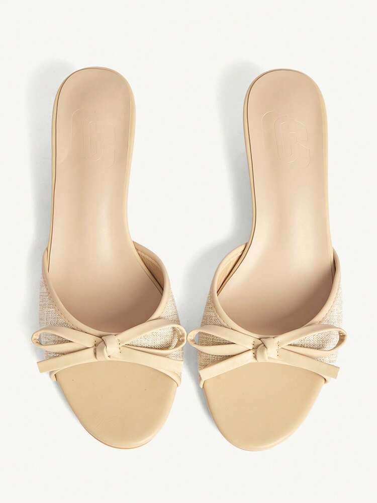 CUCCOO CHICEST Women Shoes Apricot PU Bow Design Elements Fashionable And Comfortable Spring And Summer Vacation Kitten And Cool Slippers