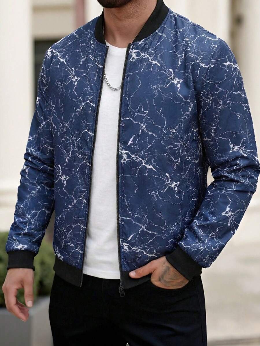 Manfinity LEGND Men's Zip-Up Jacket & Coat, Fashion Printed Jacket Outerwear - Royal Blue - View 1