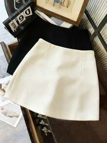 Franclia Chân váy ngắn nữ kiểu dáng thường ngày, xếp ly, cạp chun kim loại, chất liệu vải họa tiết, màu be, thích hợp cho mùa hè. - Màu be - Xem 2