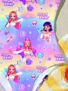 Bộ đồ bơi liền thân in hình hoạt hình tối giản, màu tím rực rỡ, dành cho bé gái tuổi teen, thích hợp cho mùa hè. - Nhiều màu - Xem 6