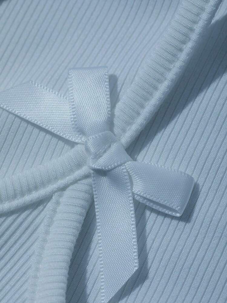 Women's Summer Halter Bow Decor Sexy Casual Slim Fit Short Sleeve T-Shirt