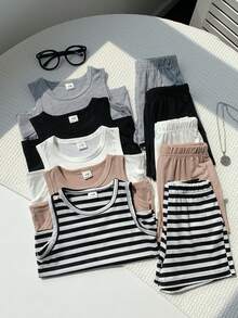 10pcs/Set Baby Boy Summer Cute Casual Knit Vest & Shorts Set, Basic Multi-Pack - Multicolor - View 4