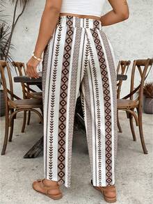 SHEIN VCAY Plus Size Women Vacation Geometric Print Drawstring Waist Pants - Multicolor - View 2