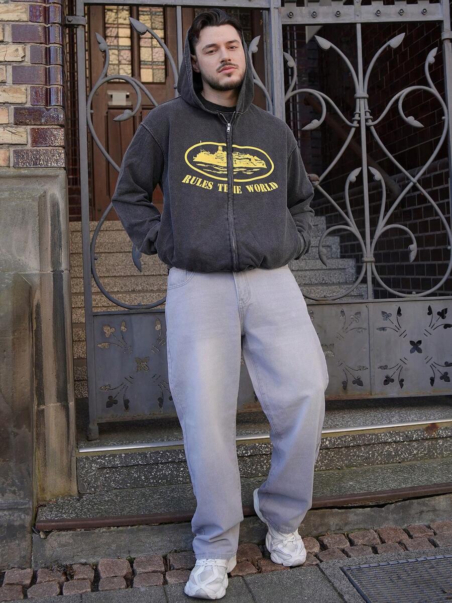 LEOGASHI LEOGASHI Men's Solid Color Pocket Casual Simple Long Pants, Daily Wear - Grey - View 1