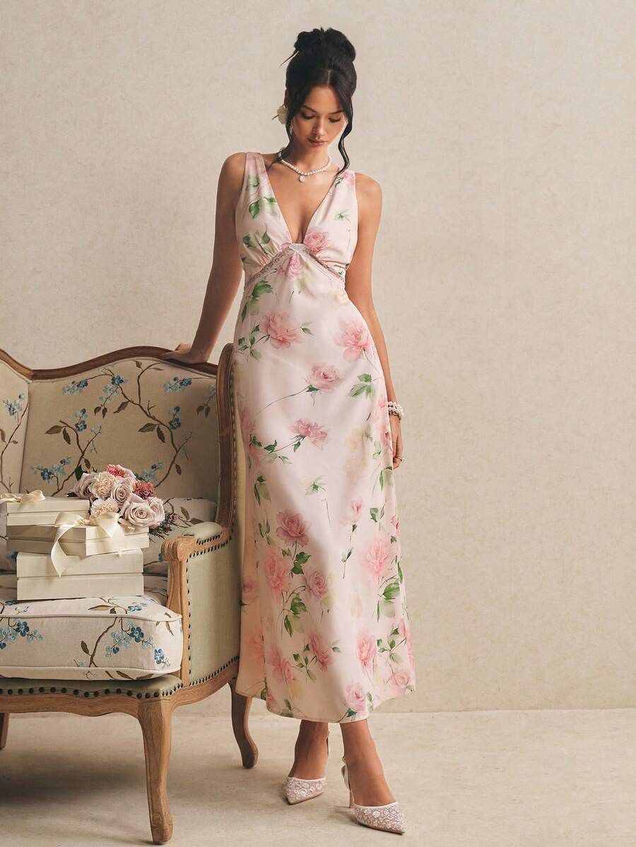 Poéselle 女士优雅印花无袖连衣裙,夏季 - 彩色 - 查看 1