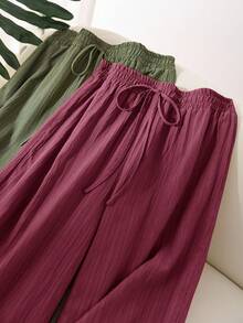CosyJoli Plus Size Casual Textured Chiffon Basic Straight Leg Pants - Multicolor - View 4