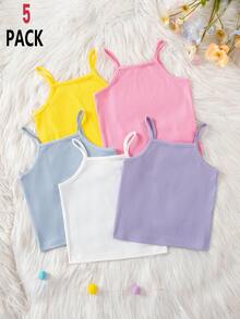 SHEIN Elladie kids 女童无袖纯色罗纹简约夏季背心 - 彩色 - 查看 2