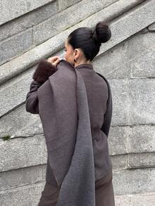 Marta Soriano 2025新款极简主义秋冬女士优雅披肩领大衣，秋冬棕色大衣，女士秋季大衣，棕色外套，女士冬季 - 棕色 - 查看 4