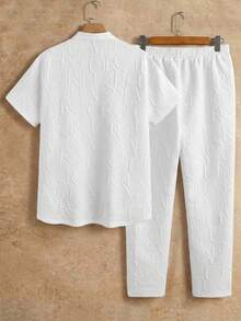 HIMLAND Bộ 2 áo thun và quần dài dệt kim ôm sát dành cho nam, trang phục thoải mái cho mùa hè - trắng - Xem 2