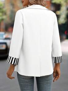 EMERY ROSE Women's Minimalist Everyday Striped Cuff Long Sleeve Blazer - White - View 2