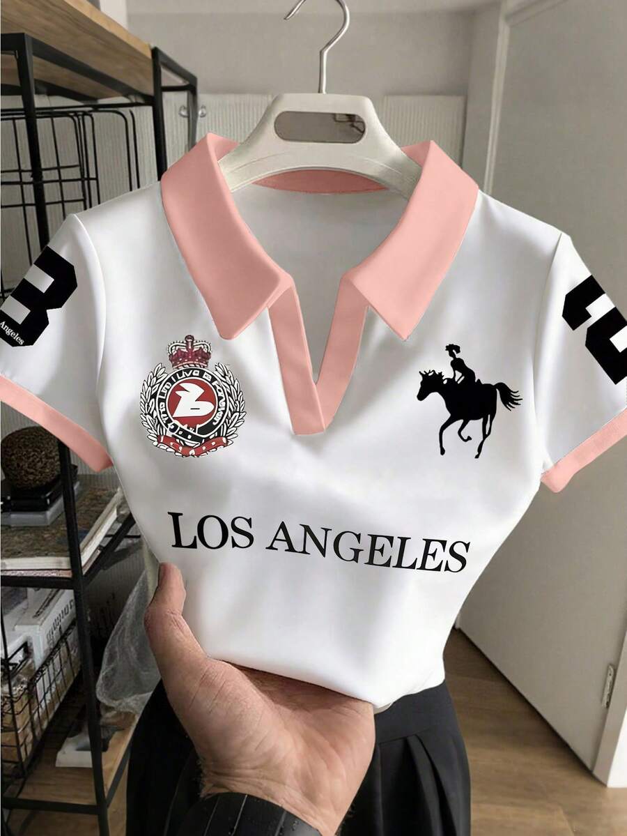 Áo polo trắng dành cho nữ tuổi teen với họa tiết số 23 kiểu cổ điển, hình cô gái cưỡi ngựa, dáng ôm, thích hợp cho những buổi đi chơi thường ngày mùa xuân/hè, thoải mái khi mặc hàng ngày, đa năng, thiết kế phối màu cổ điển, phù hợp cho mọi mùa. - Nhiều màu - Xem 1