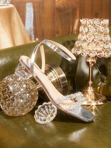 CUCCOO TILAWA Sandalias de tacón alto con cristales y decoración de cristal de Rhinestone para mujeres, para eventos y fiestas al aire libre, zapatos de primavera, tacones para el baile de graduación de primavera - Plateado - Ver 3