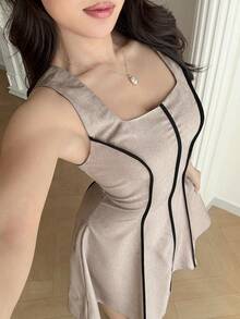Modelyn Đầm hai dây cổ vuông phong cách thường ngày dành cho nữ - Màu Khaki - Xem 6