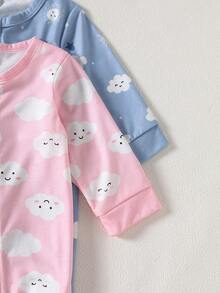 2pcs Newborn Soft Comfortable Casual Homewear Set, Cute Cloud, Star, Sun, Tree Cartoon All-Over Print, Zipper, Suitable For Spring/Summer - Multicolor - View 8