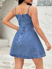 Rivivi 女士牛仔吊带迷你连衣裙 - 藍色 - 查看 2