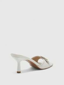 CUCCOO SZL Beige Women's Bow Buckle Design Stylish Square Toe High Heel Sandals Summer - Off-white - View 4