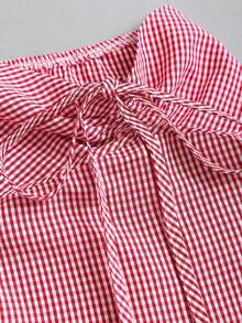 Sweetra Chân váy chữ A mùa hè nữ kiểu dáng thường ngày, họa tiết kẻ caro phối nhiều mảnh, có dây rút. - Đỏ - Xem 6