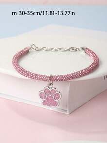 A Fashionable And Exquisite Diamond-Studded Paw-Print Pendant Necklace, Suitable For Both Cats And Dogs To Wear. It Is Also Suitable For Pets To Use At Home Or Outdoors. - Pink - View 5