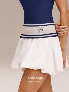 GLOWMODE Đầm UltraFine Soft Seamless Swing & Glow thoáng khí, thấm hút mồ hôi, có mút ngực tháo rời, dây đeo điều chỉnh được, quần short liền thân, cổ áo hình trái tim, eo thấp, kiểu đầm phồng, thích hợp mặc tennis, golf, pickleball và mặc hàng ngày. - Dark Blue - Xem 5