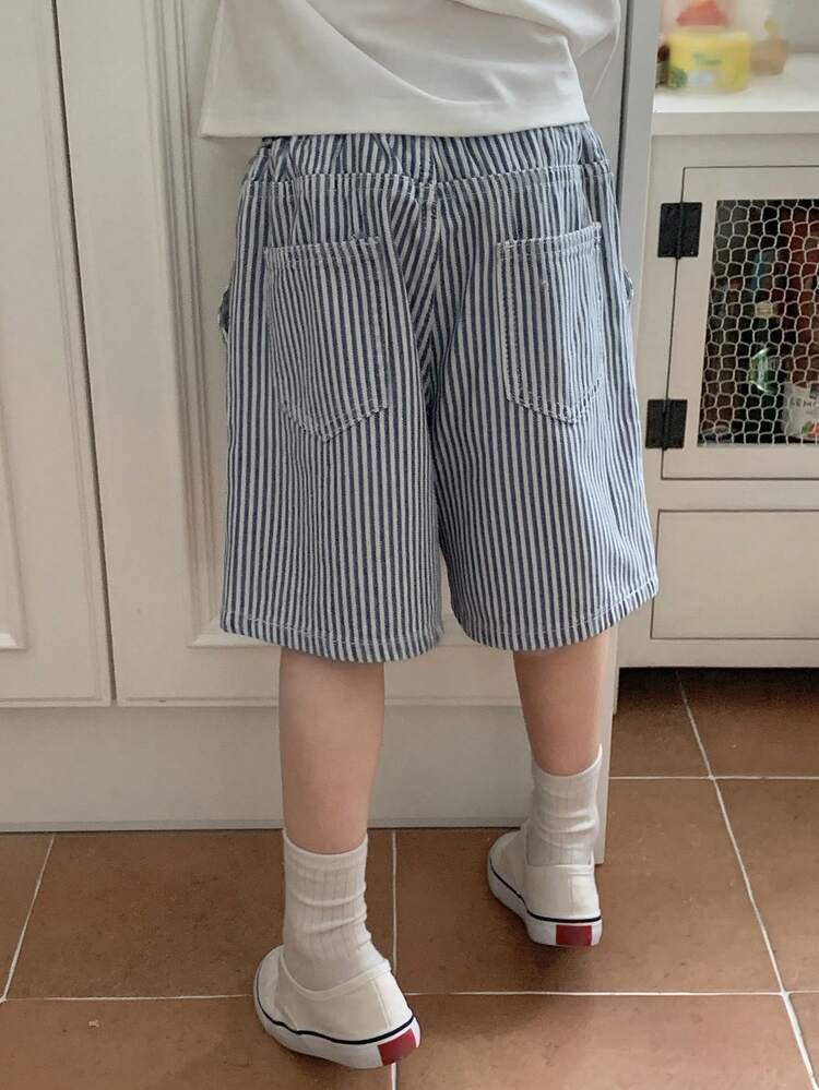 Contrast Stripe Elastic Waist Casual Shorts, Slim Fit, For Toddler Boys (Small)