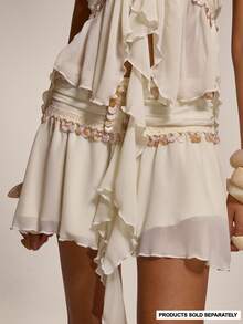 MUSERA Embellished Shell Ruched Waistband Flowy Draped Ruffled Asymmetric Hem Midi Skirt Coord Bottoms Only Cute Summer Spring Sexy Going Out Beach Holiday Vacation Honey Tides - Beige - View 1