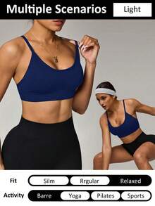 Easithlete Women's Seamless Black Sports Bra - Navy Blue - View 3