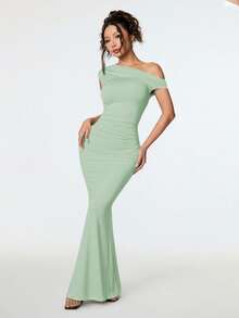 SHEIN PETITE Trang phục mùa hè, trang phục hẹn hò và du lịch hàng ngày, trang phục dự tiệc, trang phục mặc trong thanh lịch dành cho nữ, trang phục đi chơi, đầm đuôi cá dài lệch vai bất đối xứng, trang phục đi club cho nữ, trang phục hẹn hò, đầm dự tiệc. - Màu xanh Bạc hà - Xem 6