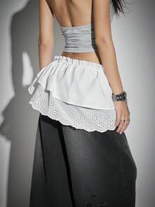 Bloopia Women's Ruffled Waist Tie Frill Trim Fashionable A-Line Skirt - White - View 2