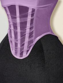 SHEIN ICON Mesh Plunging Neck Fishbone Bustier Camisole - Purple - View 6