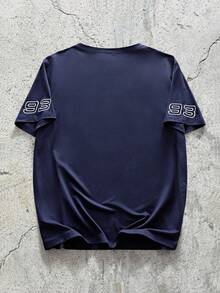 Manfinity Streetrush Men's Round Neck Short Sleeve Tee With Letter And Number Print, Casual Daily Wear - Navy Blue - View 2