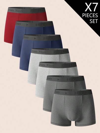 EverLounge 7pcs/Set Men's Letter Elastic Waistband Breathable Boxer Briefs