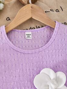 SHEIN 2pcs/Set Tween GirlsKnitted Jacquard Sleeveless Top & Wide Leg Pants Set, Floral & Bow Decor, Cute Girls' Outfit For Spring/Summer Casual Wear - Mauve Purple - View 5
