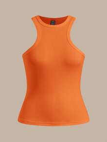 SHEIN BASICS 女士纯色休闲百搭日常上衣 - 亮橙色 - 查看 7