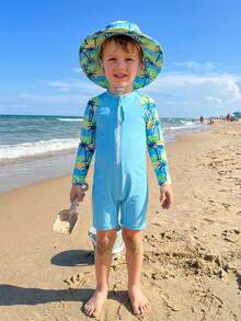 Traje de baño de una pieza con estampado de árbol de coco para niño pequeño - Multicolor - Ver 3