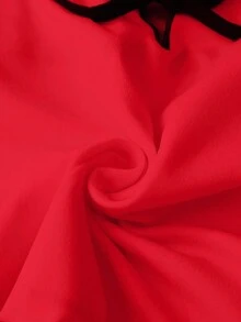 SHEIN LUNE 女士蝴蝶结荷叶边吊带背心，优雅修身 - 紅色 - 查看 5