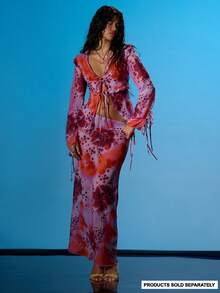 MUSERA 系带侧腰直筒修身长裙套装（仅含下装）夏季性感外出海滩度假伊比沙岛俱乐部热带风情 - 彩色 - 查看 1