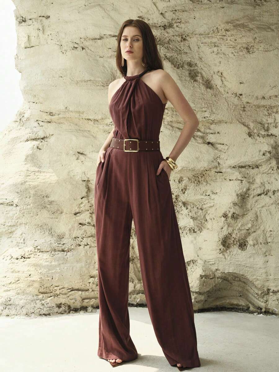 MOTF PREMIUM MONO DE LINO CON CUELLO DE HALTER PARA MUJER, PRIMAVERA/VERANO