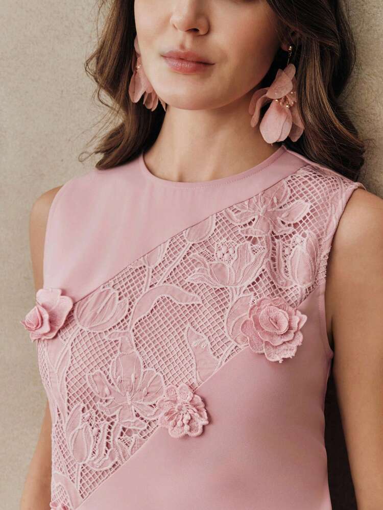 Plus Size Women Elegant Sleeveless Bodycon Dress With Applique, Lace Embroidery Patchwork Holiday Party Dress