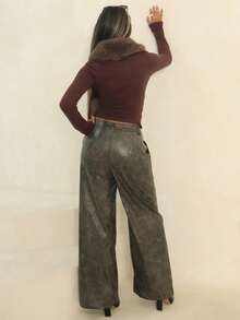 Rayane Ketlyn 女式新款时尚V领蓬松拼接长袖修身针织毛衣，性感深V领，咖啡色 - 咖啡棕 - 查看 5