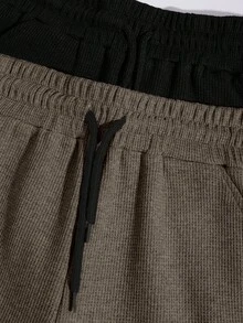 Cottnline Men's Basic Waffle Fabric Shorts, 2pcs/Set - Camel - View 5