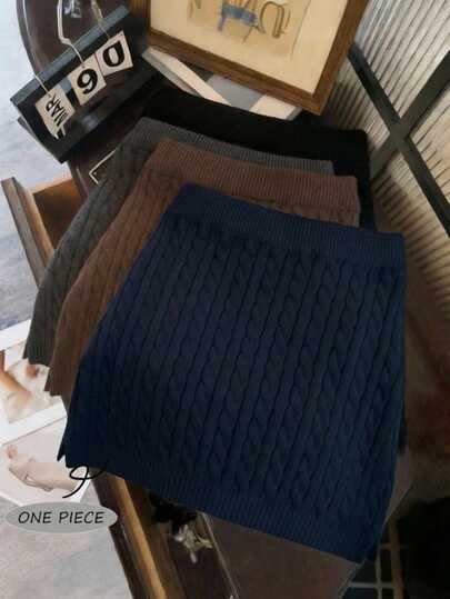 Franclia Early Spring New Casual Minimalist Versatile White Twisted Floral Pattern Side Slit Bodycon Knit Midi Skirt For Women