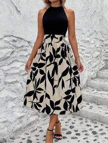 EMERY ROSE Vestido largo con estampado patchwork y abertura lateral para mujer - Albaricoque - Ver 6