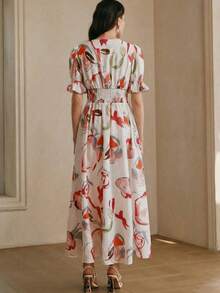 Anewsta Elegant Fitted Beach Style Random Floral Print Dress, Suitable From Spring To Summer, Valentine's Day Outfits For Women, Dresses Pink - Multicolor - View 6