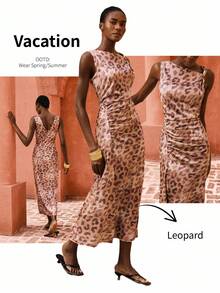 Maija Váy không tay xếp ly cổ lệch họa tiết da báo cho nữ - màu đen - Xem 2