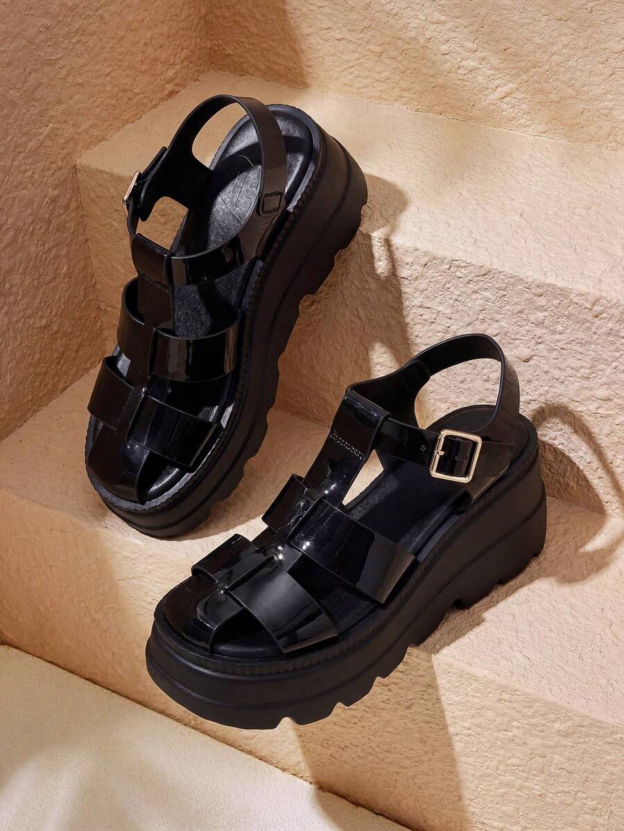 HighSole Woman Shoes Wedge Heel And Thick Sole Closed-Toe Sandals For Spring And Summer Vacation Shoes Summer Halloween Spring Shoes Spring Break Easter - Black - View 1